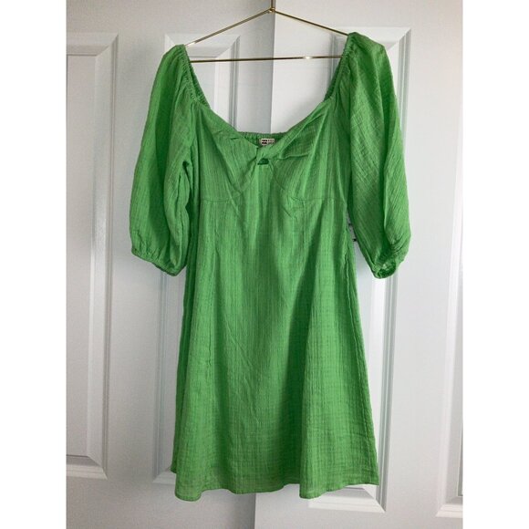 Billabong sz Medium 10 Sol Puff sleeve mini Sundress Green NEW - Picture 6 of 6